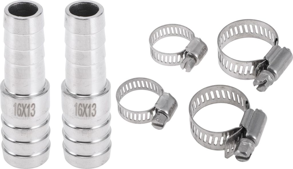 1 Satz Schlauchstutzen 5/8"x33/64" Reduzierstück Verbinder Muffe für Luft Wasser Öl Gas Kraftstoff Edelstahl Silberton mit Schellen