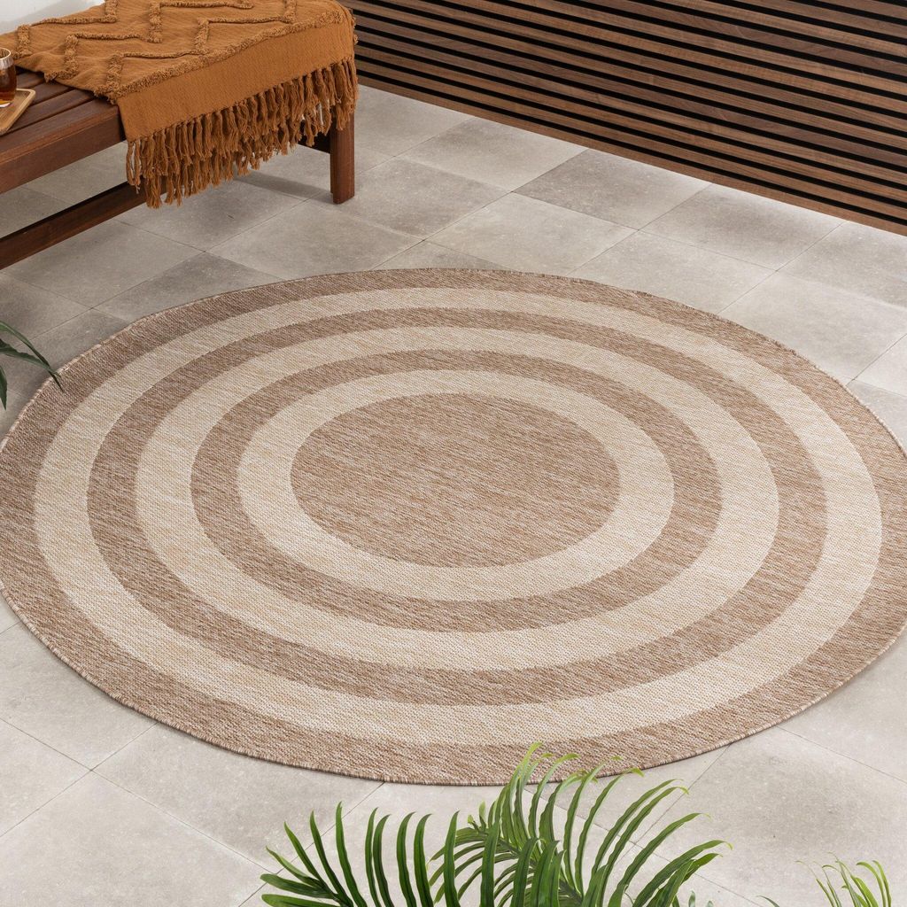 Outdoor Teppich Rund - Sierra Frame Beige Creme - Ø 80 cm - Wohnzimmer, Esszimmer, Garten, Terrasse, Wintergarten - FRAAI | Home & Living - Boho, ...