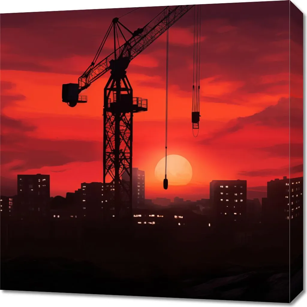 Quadro 60x60 cm Tramonto sul cantiere