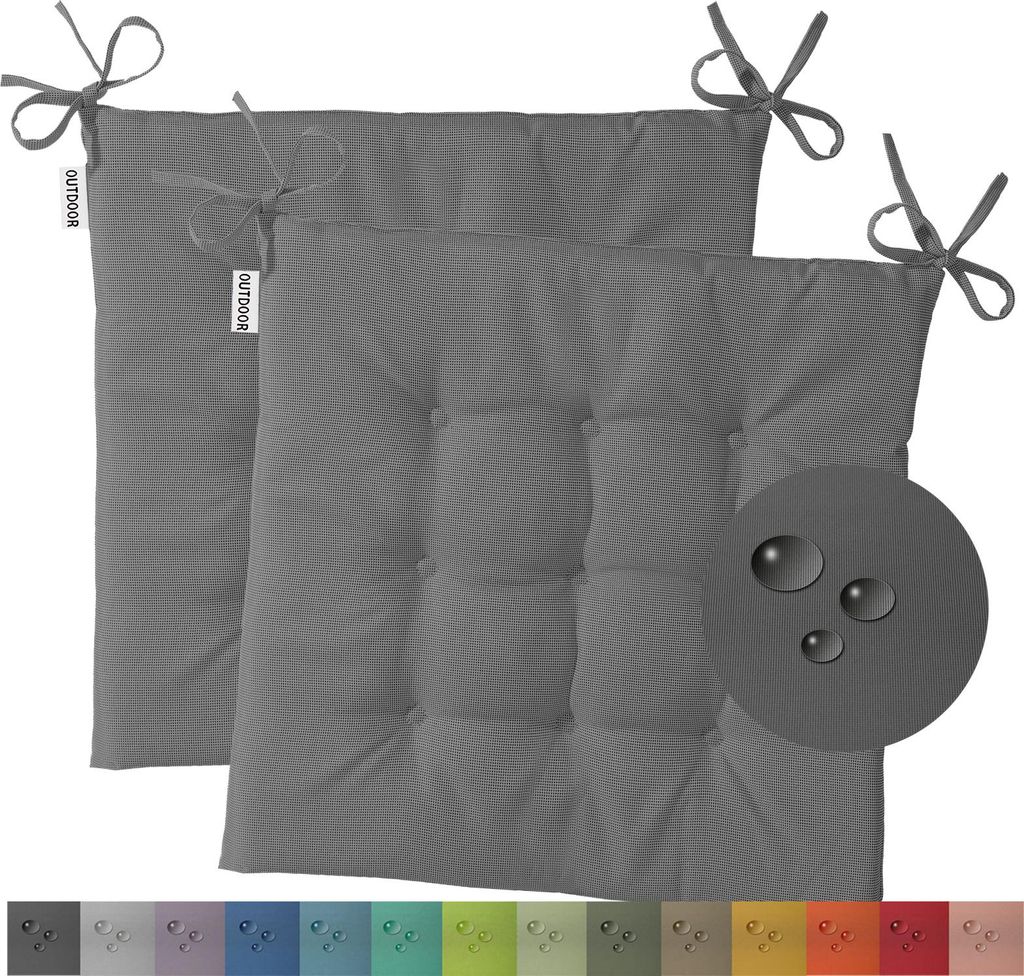 heimtexland 2er Pack Outdoor Stuhlkissen Sitzkissen wasserabweisend wetterfest Gartenkissen 40x40 gesteppt Gartenstuhl Gartenbank Polster Kissen UV...