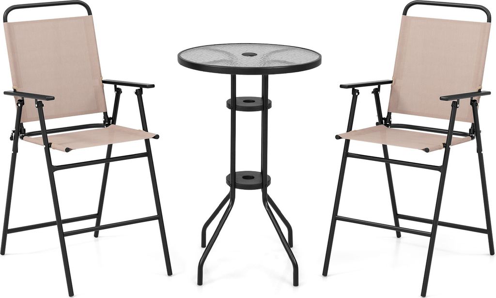 COSTWAY 3dílný bistro set se skleněnou deskou, 2 skládacími Obrázek produktu 