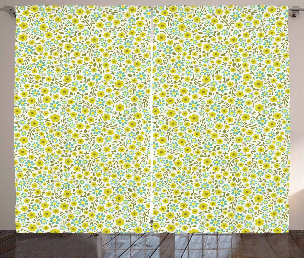 ABAKUHAUS Garten-Kunst Rustikaler Gardine, Blühender Frühling, Schlafzimmer Kräuselband Vorhang mit Schlaufen und Haken, 280 x 225 cm, Mehrfarbig