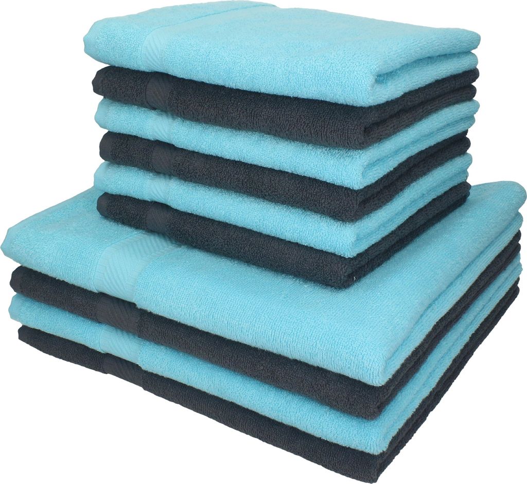 Betz 10-tlg. Handtuch-Set PALERMO - 4 Liegetücher 6 Handtücher 100% Baumwolle Farbe: anthrazit und türkis