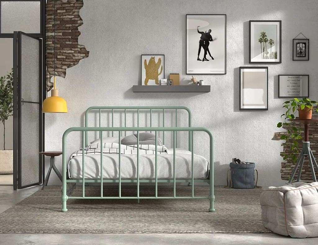 Vipack Bronxx Lit d'adolescent 140x200 cm en métal vert olive mat robuste