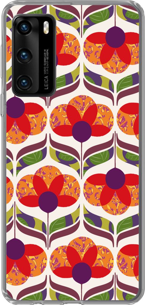 MuchoWow Handyhülle Schutzhülle Hülle für Telefoonhoesje Huawei P40 Retro - Flower Power - Vintage - Farben Silikon Softcase Handy Hülle - H...