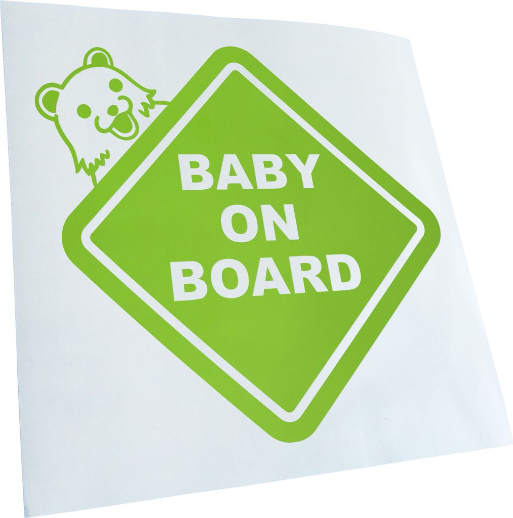 Kiwistar - Autoaufkleber - lindgrün - 30 x 30 cm - Baby on Board Pedobär - Heckscheibenaufkleber - Aufkleber für Auto Kfz Fahrrad, LKW, Truck Mofa