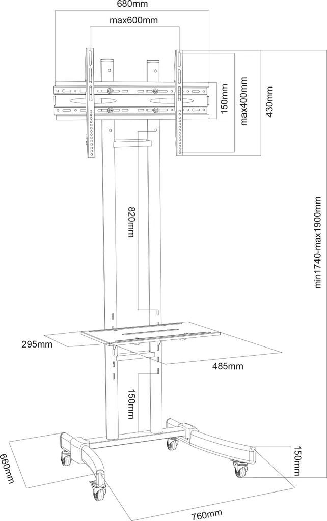 Stand per Televisori B-MS Nero 190 cm | Carrello Porta TV Professionale - 7