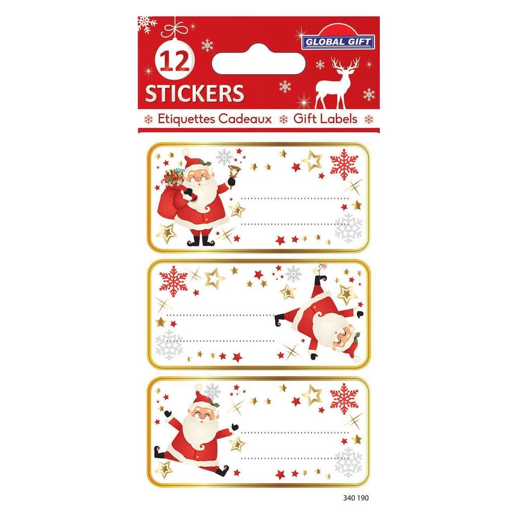 12 weihnachtliche Klebeetiketten - Lustiger Weihnachtsmann