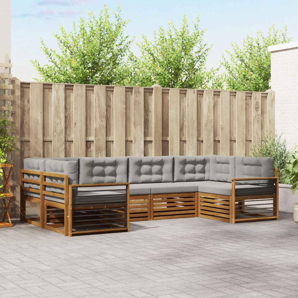 "Neues Produkt" Sofagarnituren - CLORIS - Terrassen-Sofa - 6 pcs - Natürlich und Hellgrau Massivholz Akazie - Modern Gartensofas V1576