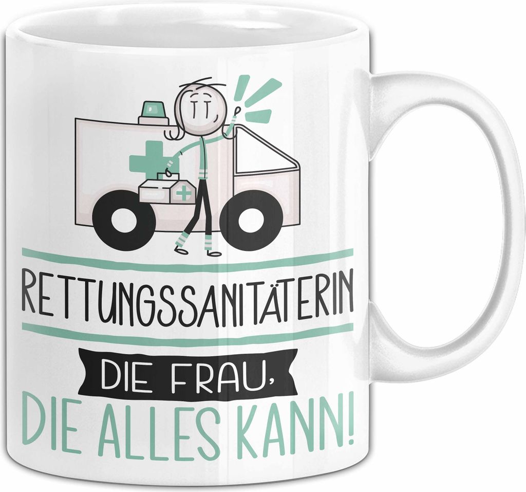 Rettungssanitäterin Geschenk Tasse Becher Die Frau Die Allen Kann Geschenkidee für eine Rettungssanitäterin Lustig (Weiß)