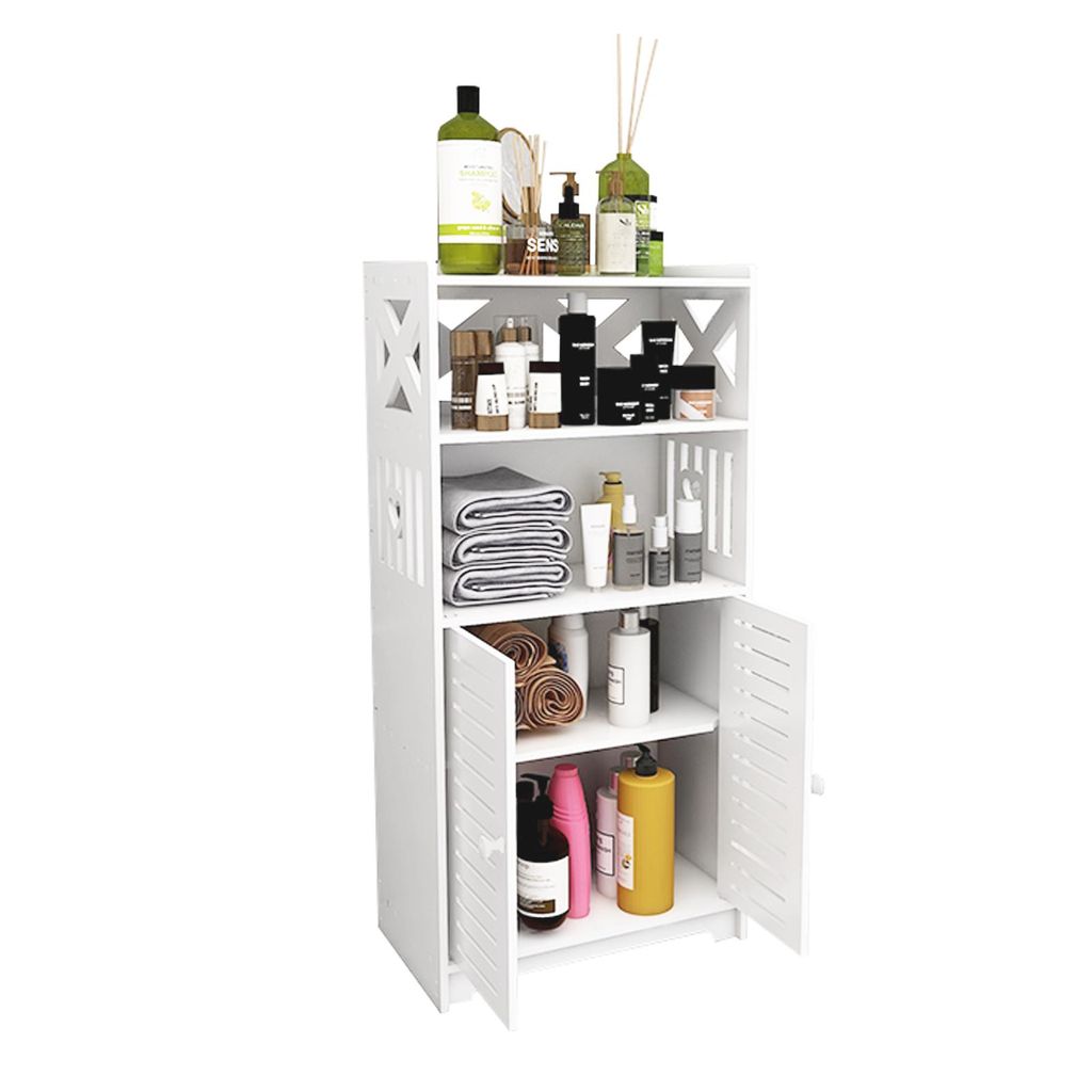 Badezimmerschrank mit Tür und offenes Fach 22x36x75cm Weiß Produktbild 