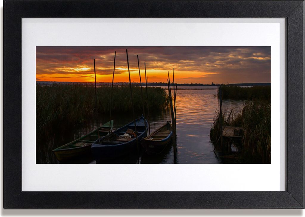 Bild 30x20 MDF-Rahmen Wandkunst Boot Seegras Landschaft Produktbild 