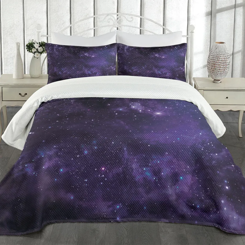 Lenzuolo Con Angoli Galassia 90x200 Cm – Microfibra Morbida Con Stampa 3D Dello Spazio, Tasca Elastica Tutt'intorno, Nero Malva