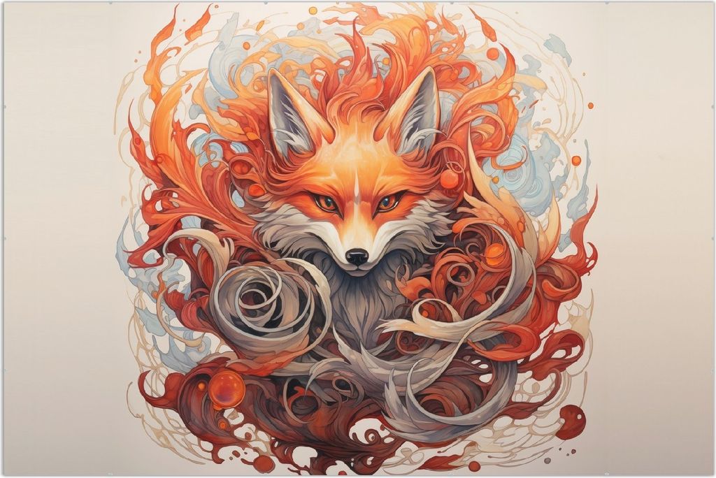 Wallario Wandbild Flammenfuchs, Größe: 61 x 91,5 cm, Poster mit rahmenlosen Bildhalter