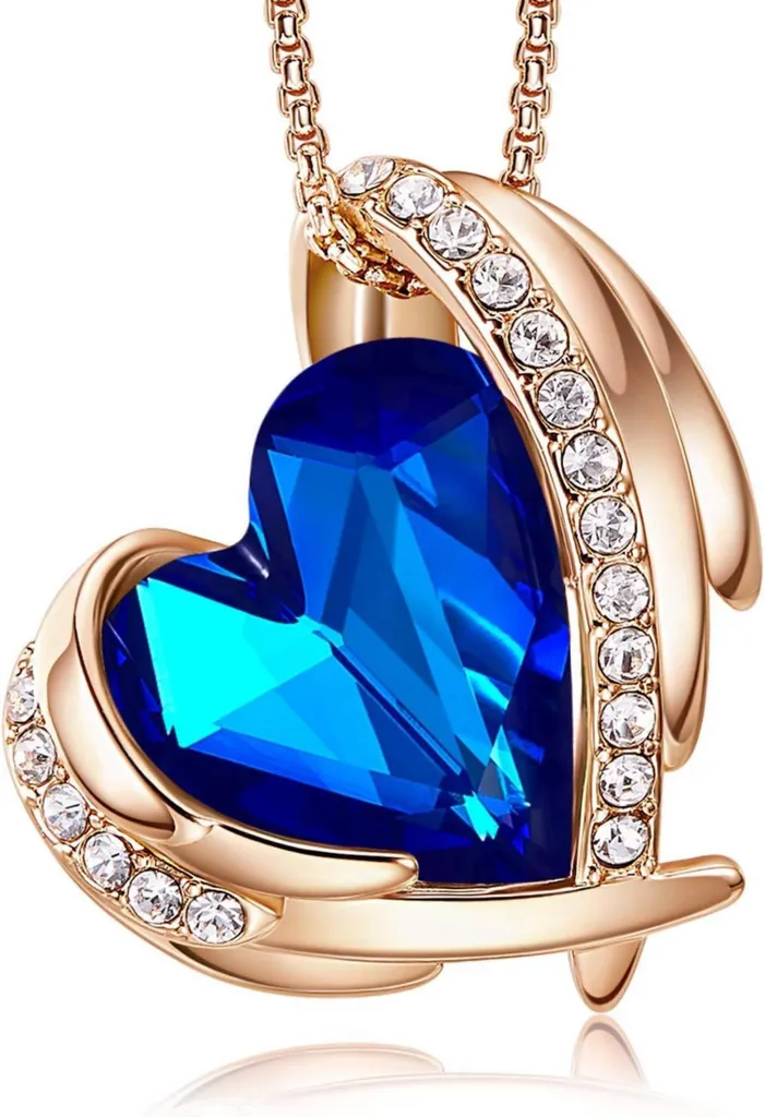 CDE Chaîne Femme Cœur Or Rose et Cristal Bleu - Bijou Élégant pour Elle