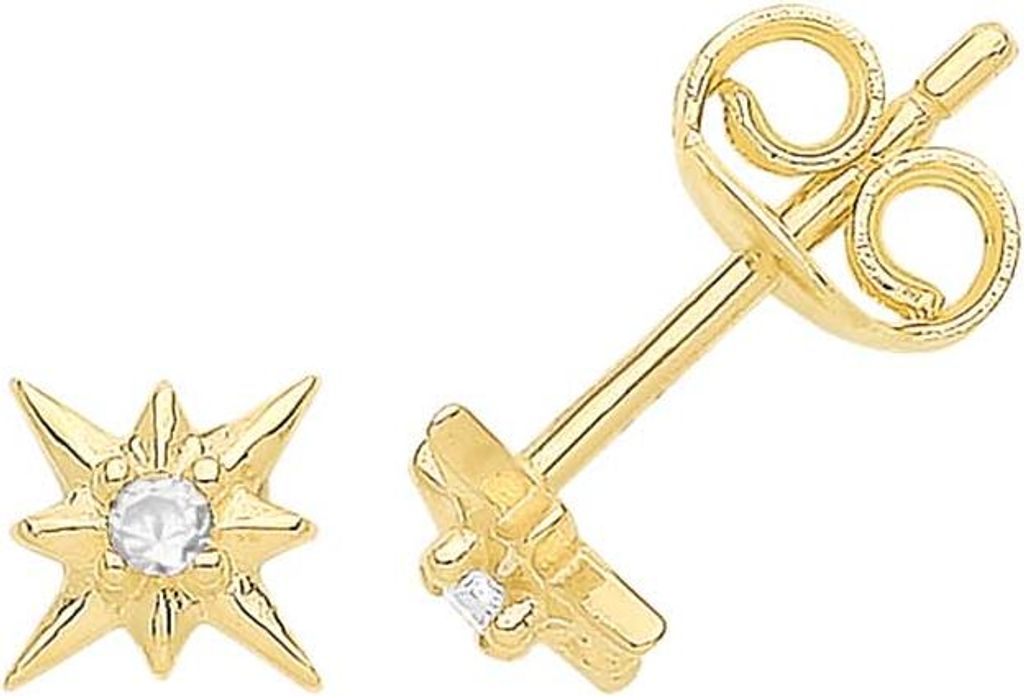 Schöne 9 Karat (375) Gold Stern Damen - Paar Ohrstecker - 4mm*4mm; TRS36362