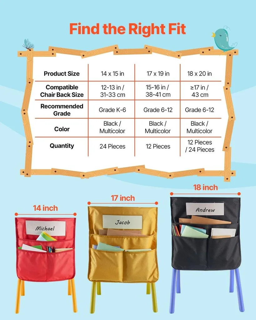 Rangement scolaire gain de place : 24 pochettes de chaise pour élèves - 6