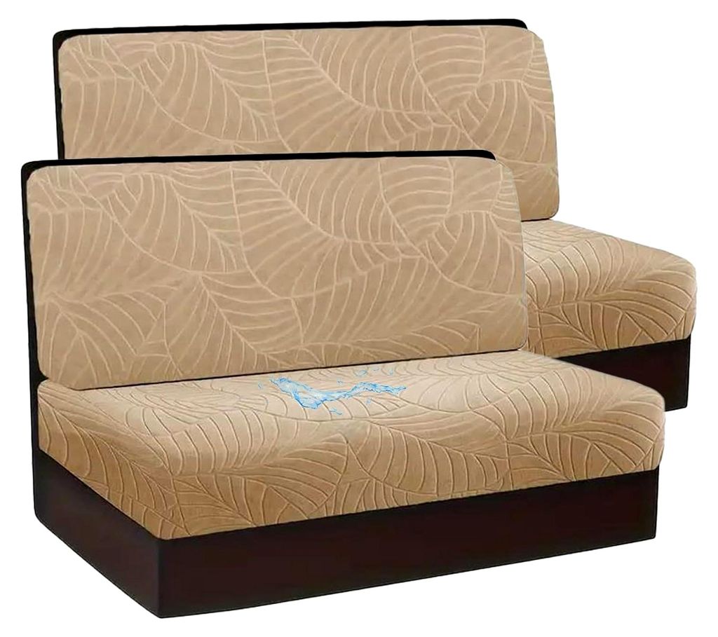 Dinette Kissenbezüge 1Set/2Sets, Blätter-Jacquard-Stretch-wasserdichte Ersatz-Sofabezüge für Wohnmobil-Autobank (Hellbraun, 4 Stück)