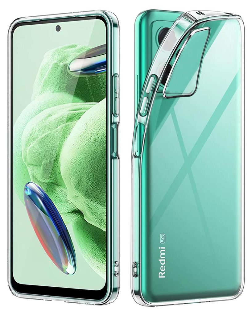 A clear protective case for a smartphone is shown from two angles.