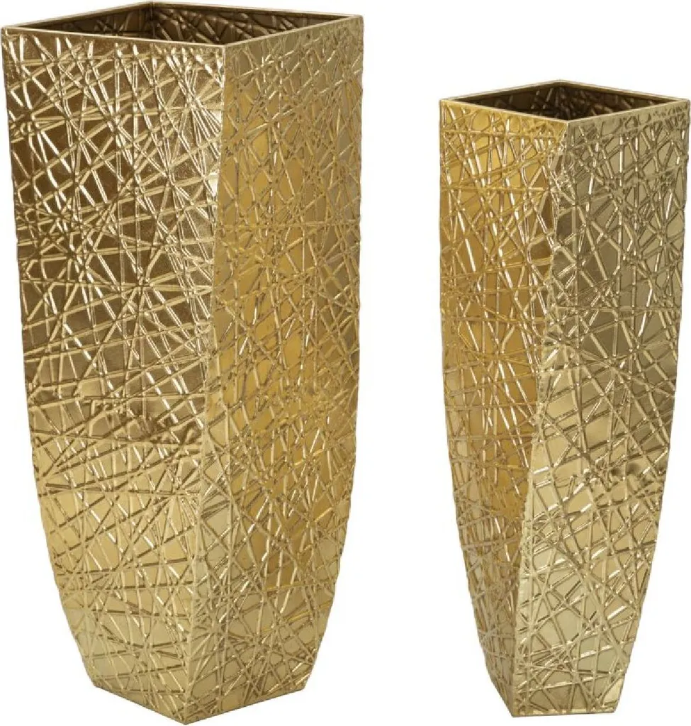 Vase en Métal Or Luxury Design Squer - Set 2 Pièces Géométriques 90cm