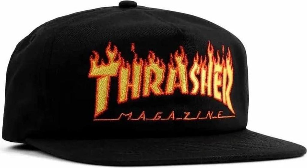 Thrasher Flame Emboidery Snapback Kappe Schwarz Schwarz One Size