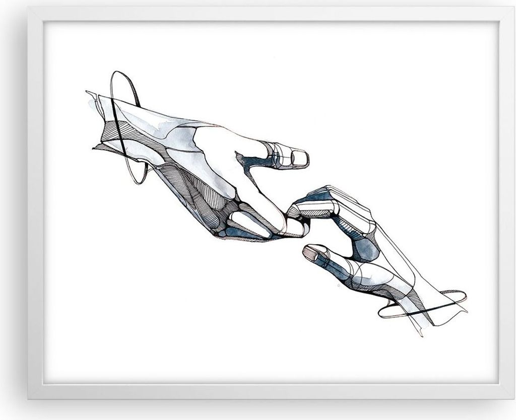 Gerahmtes Poster - Weißer Rahmen - Surrealismus Hände Hilfe - 50x40 cm - Wand Bild - Wanddeko - Wandbilder - Kunstposter - Wandposter - Bilderrah...