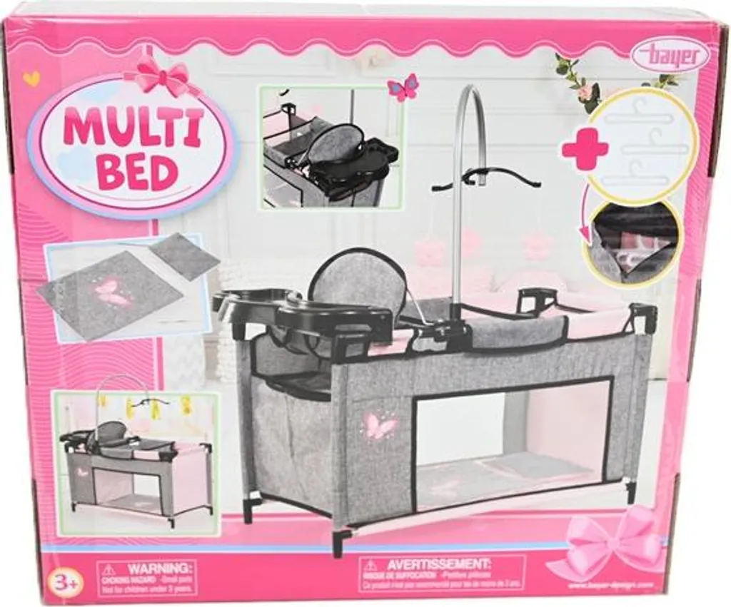 Lit de poupée Bayer Design avec accessoires et motif papillon rose