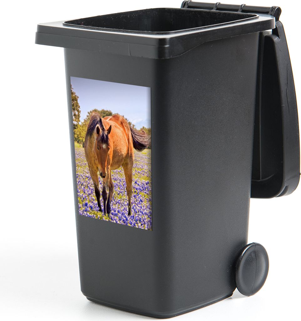 MuchoWow Mülltonnenaufkleber Pferd - Blumen - Bauernhoftier - Lila 40x60 cm - Mültonnen-sticker - Sticker - Aufkleber für die Mülltonne