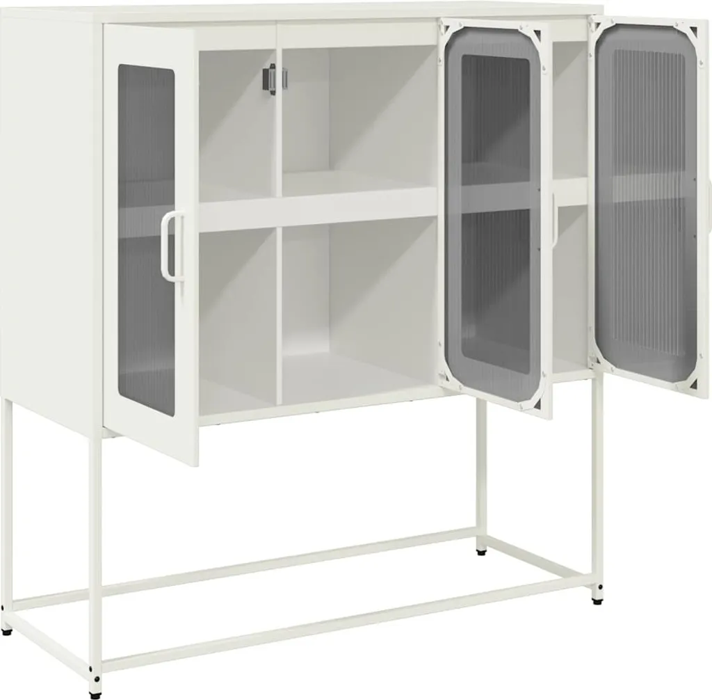 Mobile Credenza vidaXL in Acciaio Bianco - Organizzazione Ufficio 107cm - 6
