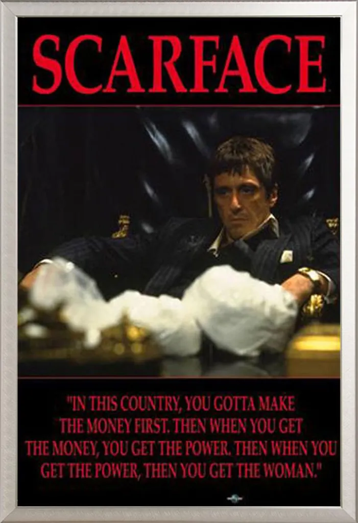 Poster Scarface Encadré Cadre Shinsuke Aluminium Argenté Anti-Casse