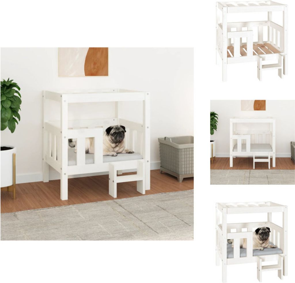 vidaXL Hundebett Weiß 65,5x43x70 cm Massivholz Kiefer - Hundebetten