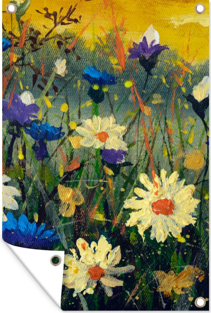 MuchoWow 60x90 cm Outdoor-Poster Gartendeko Sichtschutz Garten Poster für den Garten Malerei - Ölfarbe - Natur - Blumen