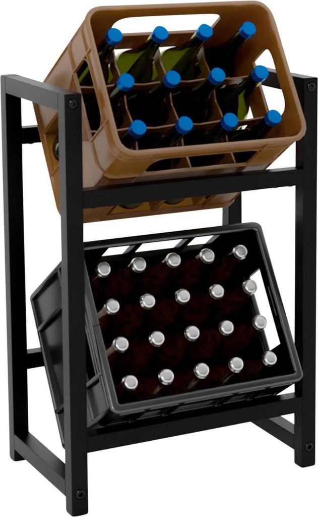 Getränkekistenhalter-Stapel – Flaschenregal – stilvolle Getränkeaufbewahrung, Edelstahl | Farbe: Schwarz | Größe: 75x47x31 cm