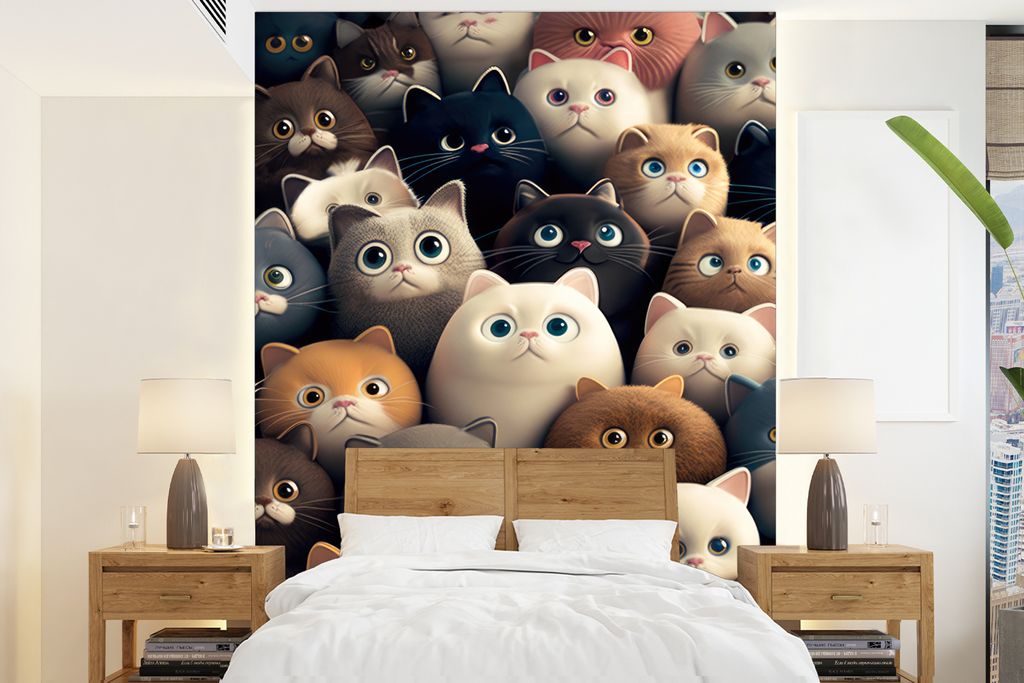 MuchoWow Fototapete für Wohnzimmer oder Schlafzimmer Wandtapete Vinyl Motivtapete Katzen - Tiere - Katze - Design - Mädchen - Jungen - 165x220 ...