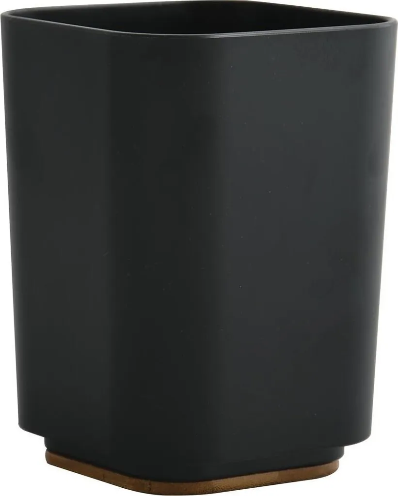 MSV® "Kamla", elegante portaspazzolino per spazzolino e dentifricio in plastica di alta qualità con bambù, 8 x 8 x 11 cm, nero opaco