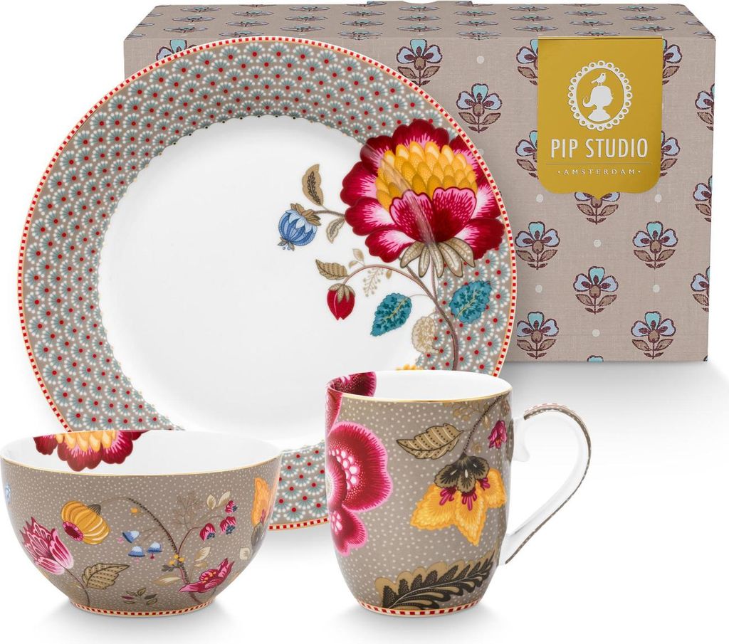 PIP STUDIO Blooming Tales Fantasy Khaki Frühstücksset Set3 Produktbild 