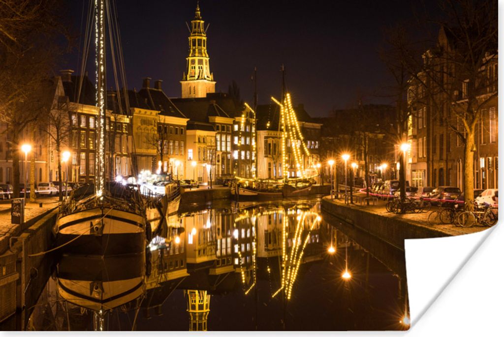 MuchoWow Poster Groningen - Nacht - Lichter 30x20 cm - Plakate - Print