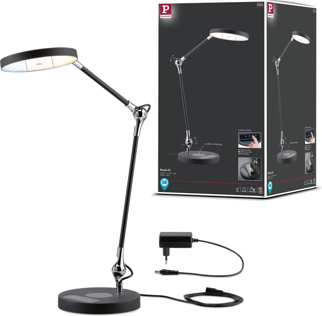 Lampe de bureau LED tactile Numis QI Paulmann avec intensité réglable