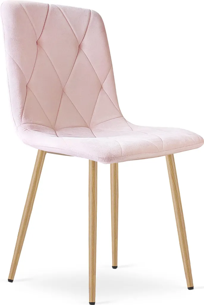 Chaise de Salle à Manger en Velours Rose Libra avec Pieds en Bois