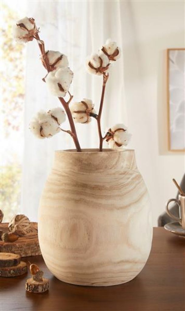 Dekovase "Wood", bauchig, aus naturbelassenem Paulownia Holz, 24 cm hoch, Vase für Trockenblumen, Holzvase, Tischvase