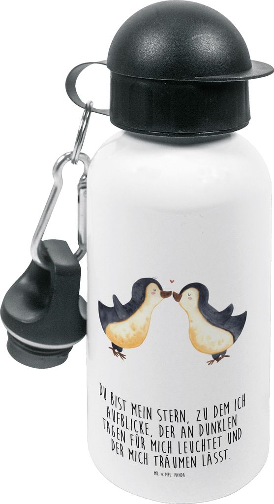 Mr. & Mrs. Panda Trinkflasche Pinguin Liebe - Weiß - Geschenk, Sportflasche, für den Kindergarten, Love, Geschenkidee, Pinguine, Aluminiumflasche...