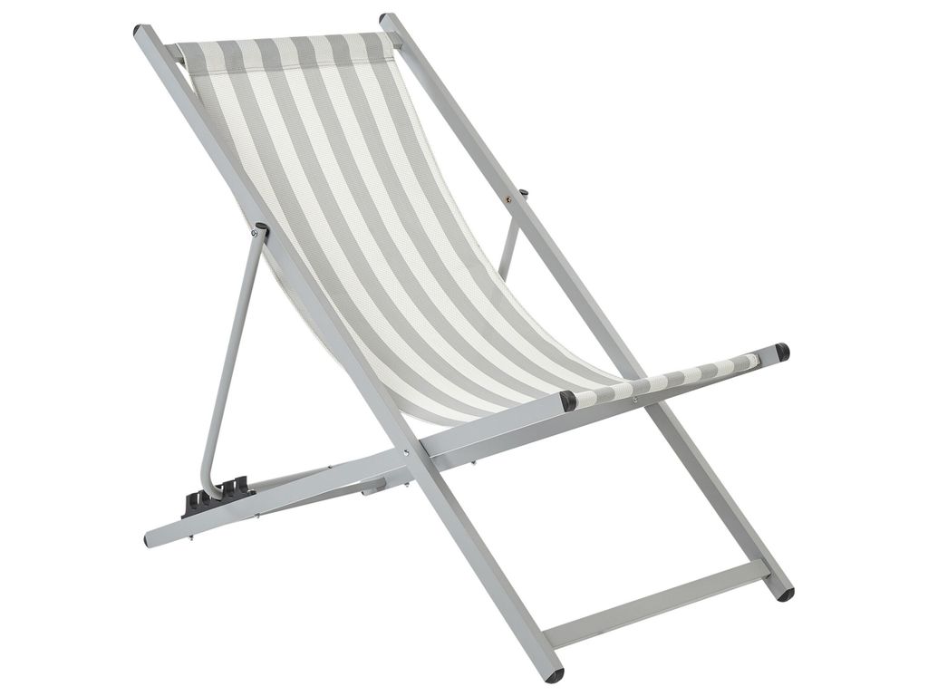 BELIANI Liegestuhl Grau Aluminium Mesh Weiß u. Grau Faltbar Produktbild 