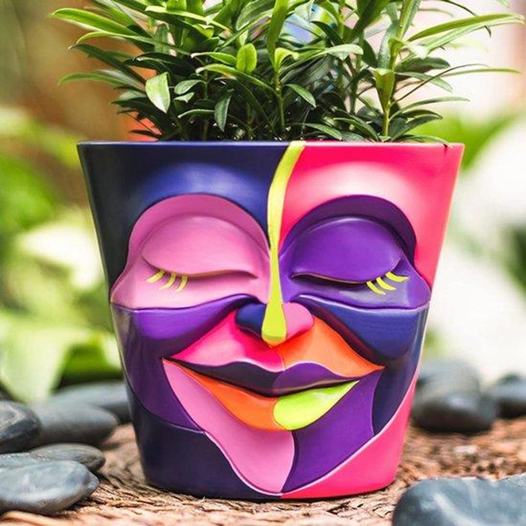 Unikat-Vas - Graffiti Face - Pflanzentopf mit Abwasserrohr, Pflanzentopfdeckel, Innenraumpflanzentopf, moderne Dekoration (ø 14 cm)