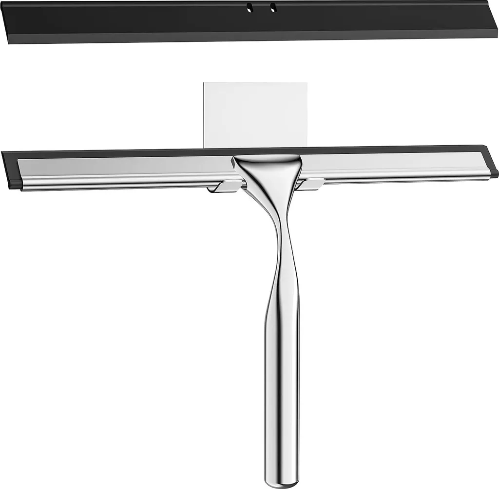 Raclette de douche inox argent de 25 cm avec lame de rechange et support