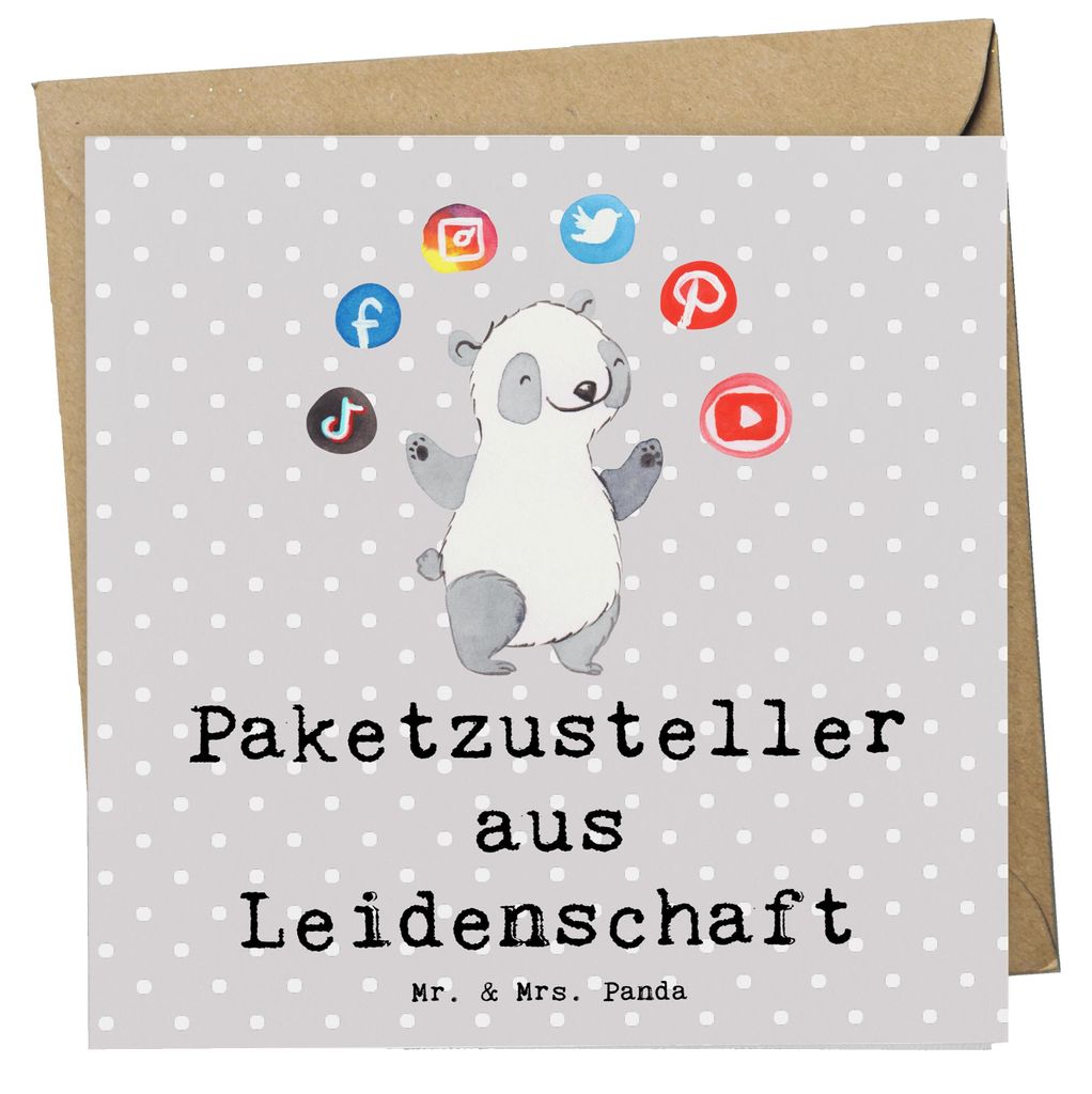 Mr. & Mrs. Panda faltkarte Paketzusteller Leidenschaft - Grau Pastell - Geschenk, Witzig, Klappkarte, Spruch, Lustig, anlasskarte, Grußkarte, Pake...