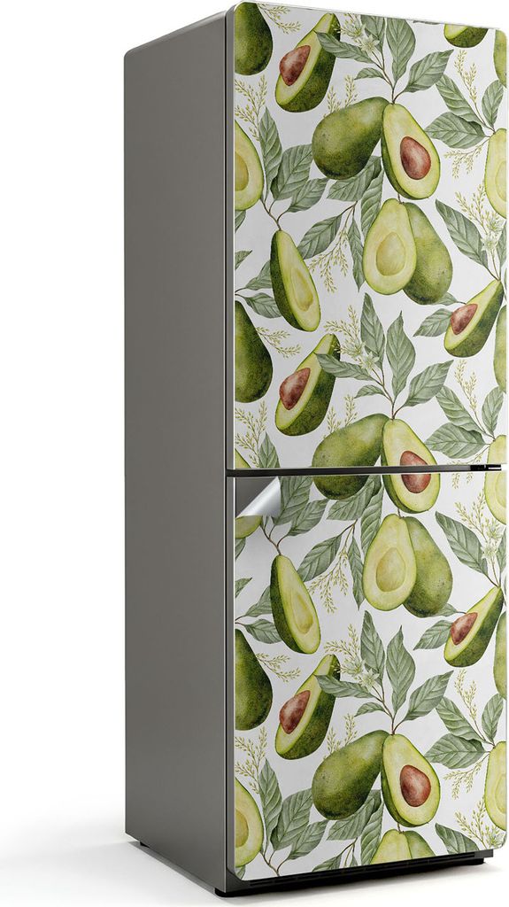 Muster mit Blumen und Blättern – Kühlschrank Aufkleber – Klebefolie Kühlschrank – Kühlschrank Nachbildung – Kühlschrankfolie selbstkle...