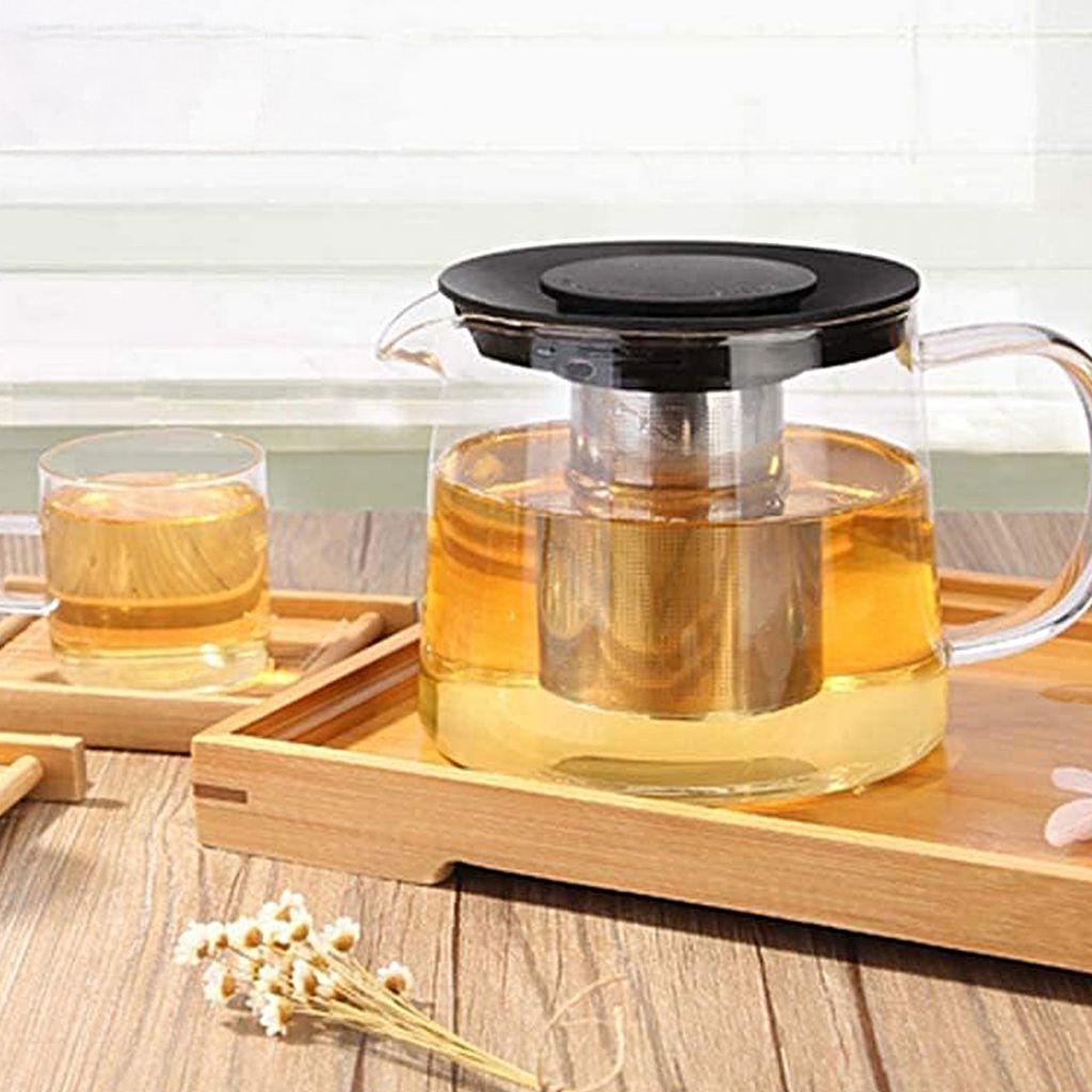 1,5-Liter-Teekanne aus Glas mit hitzebeständigem Edelstahlfilter, herausnehmbarem Tee- und Kaffeesieb, Kunststoffdeckel