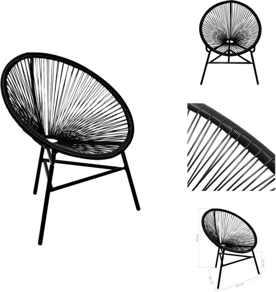 Chaise de jardin ronde en résine tressée noire style fauteuil Acapulco