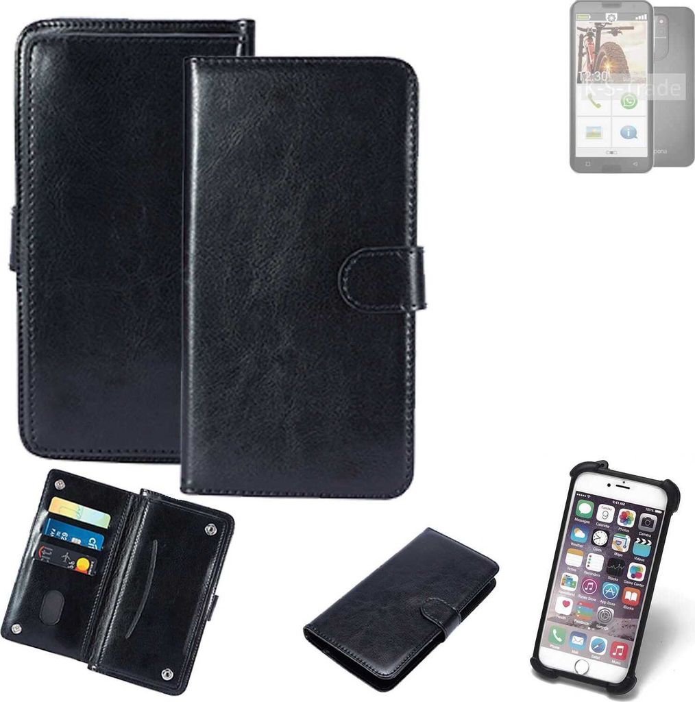 K-S-Trade 360° Hülle kompatibel mit Emporia smart.5 schwarz Kunstleder Case BookCase WalletCase Kunstlederederhülle Handyhülle, Rundumschutz