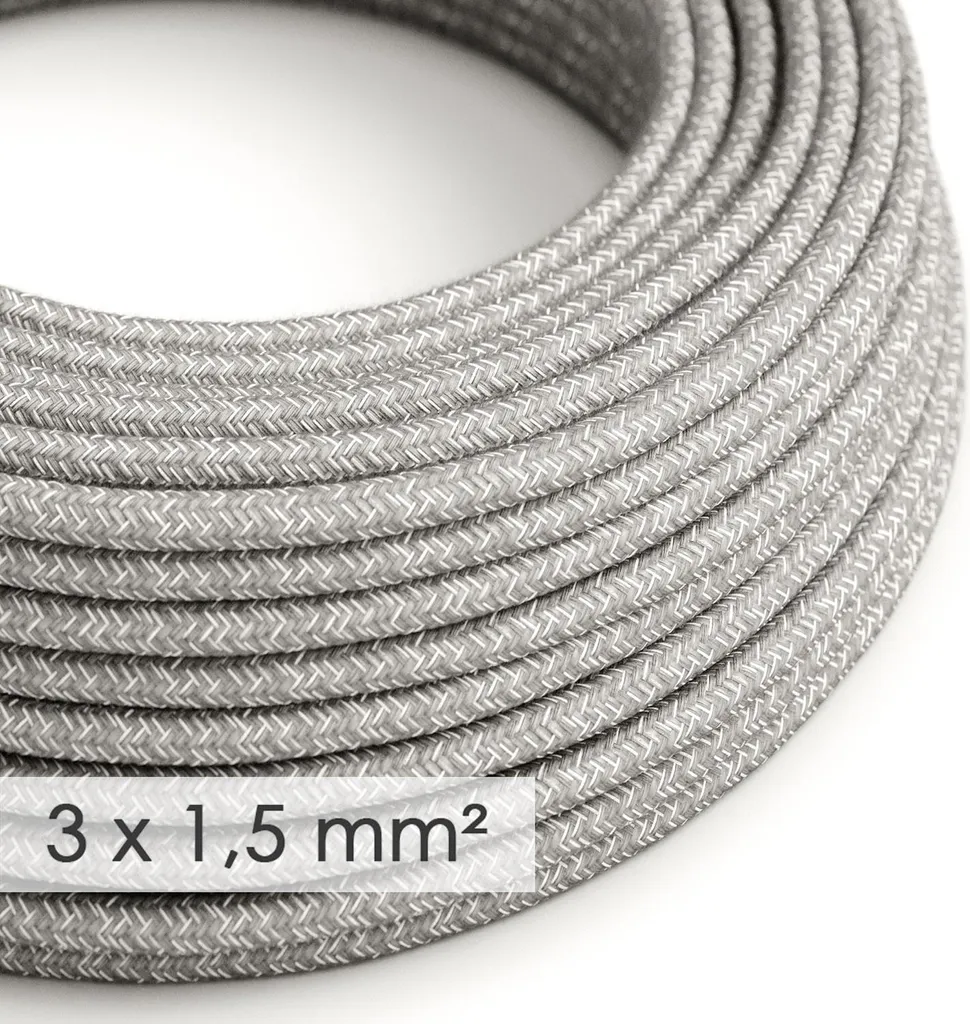 Câble en lin naturel rond gris RN02 pour luminaire - Section 3x1,50 10m